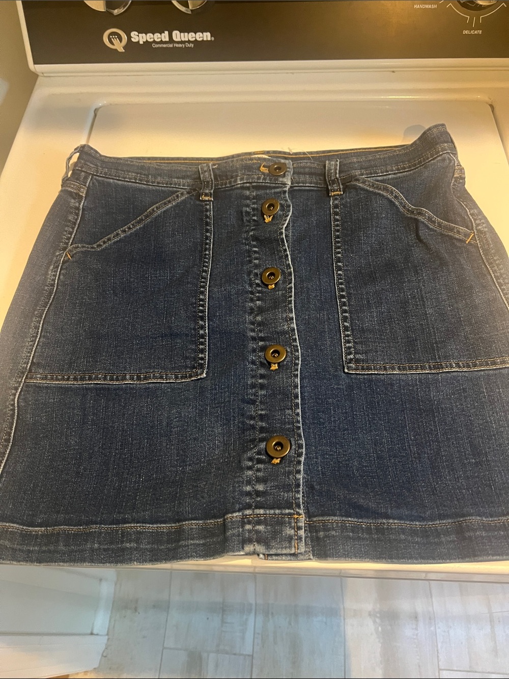 J.Crew Stretch Button-Front Denim Mini Skirt in Dark Blue